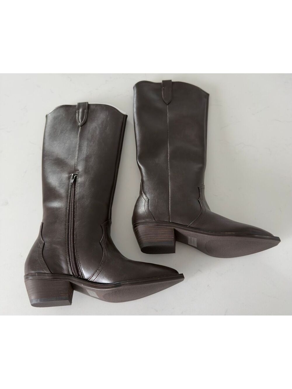 DV Dolce Vita Smooth Brown Kit Knee-High Wide Calf Cowboy Boots
